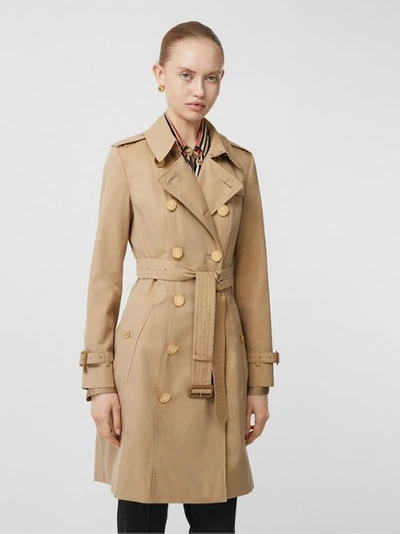 Shop Burberry Button Detail Cotton Gabard In Honey