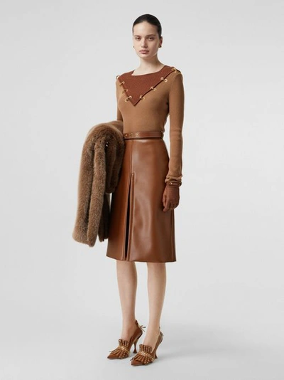 Shop Burberry Ring-pierced Two-tone Wool Cashmere Sweater In Warm Camel