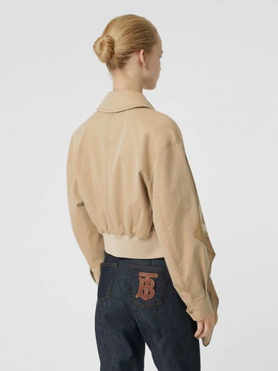 Shop Burberry Monogram Print Silk Detail Cotton Gabardine Jacket In Pale Honey
