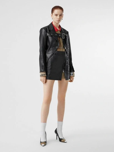 Shop Burberry Zip-front Leather Mini Skirt In Black