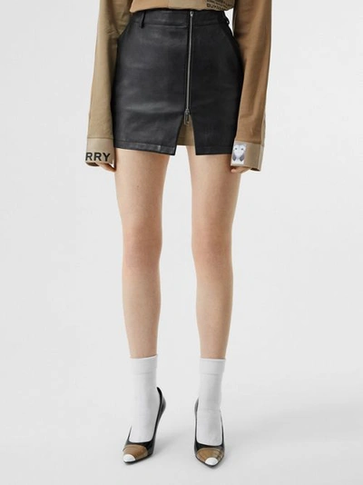 Shop Burberry Zip-front Leather Mini Skirt In Black