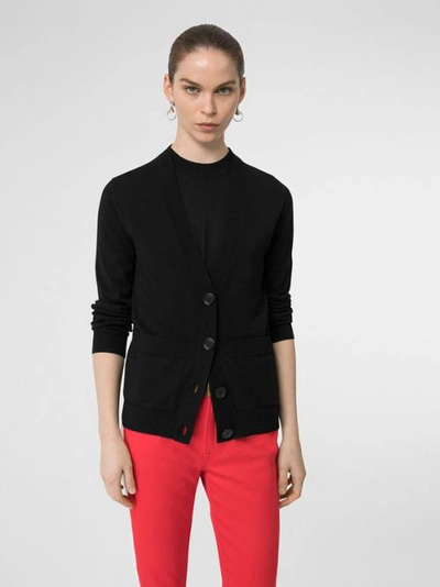 Shop Burberry Logo Intarsia Merino Wool Cardigan In Black