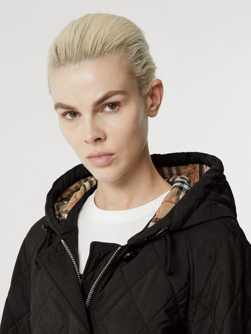 diamond quilted thermoregulated hooded coat