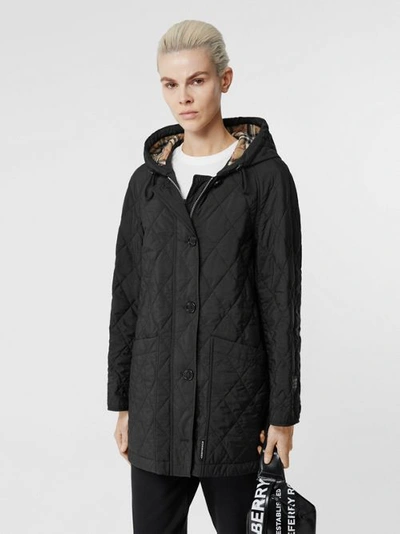 Burberry Diamond Quilted Thermoregulated Hooded Coat In Black | ModeSens