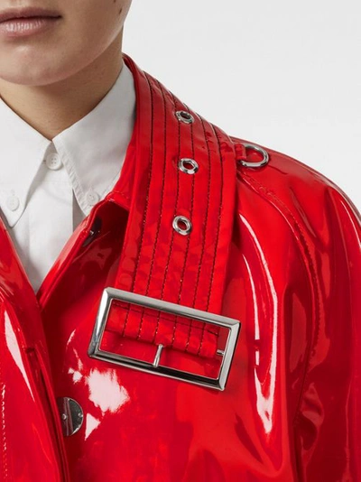 Shop Burberry Belt Detail Laminated Car Coat In Bright Red