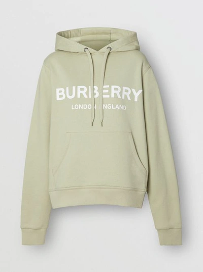 Shop Burberry Logo Print Cotton Oversized Hoodie In Pale Apple Green
