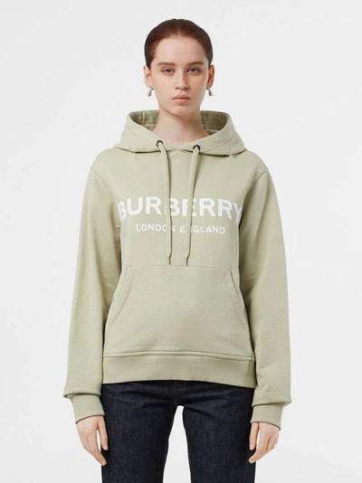 Shop Burberry Logo Print Cotton Oversized Hoodie In Pale Apple Green