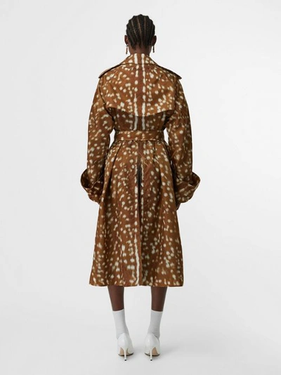 Shop Burberry Exaggerated Cuff Deer Print Nylon Trench Coat In Honey