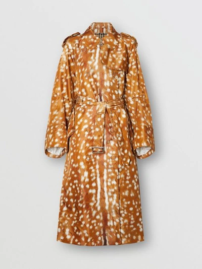 Shop Burberry Exaggerated Cuff Deer Print Nylon Trench Coat In Honey