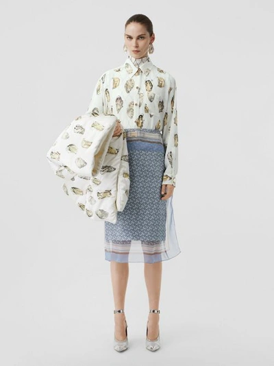 Shop Burberry Embellished Oyster Print Silk Oversized Shirt In White