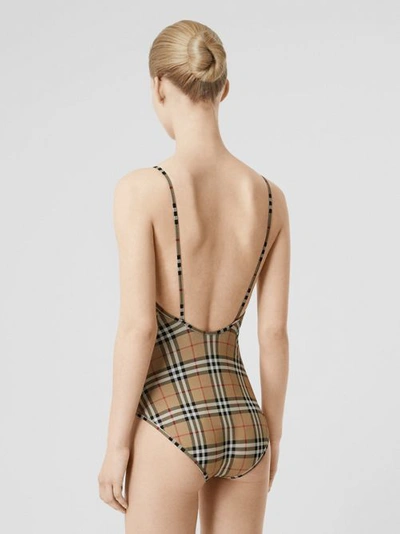 Shop Burberry Check Swimsuit In Archive Beige