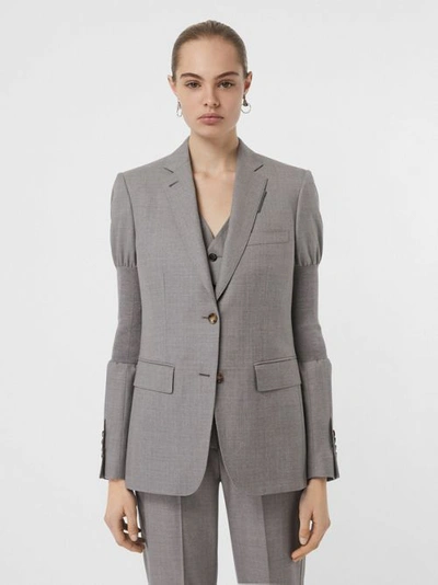 Shop Burberry Panelled-sleeve Wool Tailored Jacket In Flint