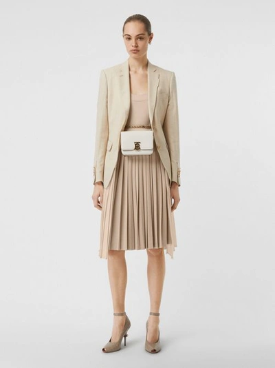 Shop Burberry Pleated Panel Wool Silk Linen Tailored Jacket In Sesame