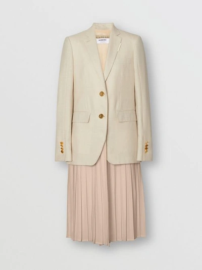 Shop Burberry Pleated Panel Wool Silk Linen Tailored Jacket In Sesame