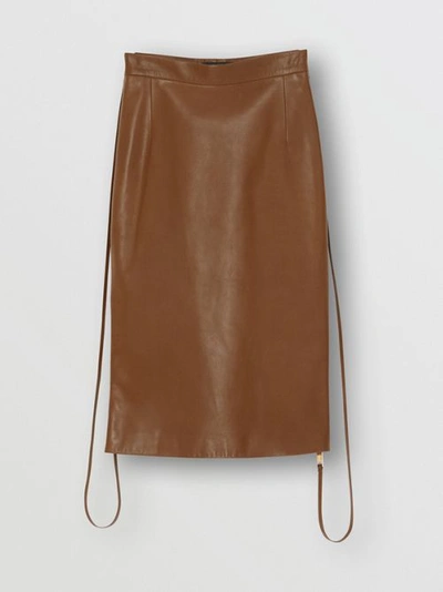 Shop Burberry Double Zip Lambskin Skirt In Brown