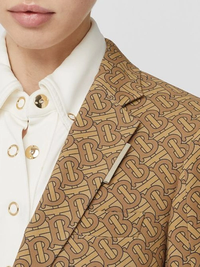 Shop Burberry Monogram Print Silk Tailored Jacket In Tawny