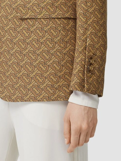 Shop Burberry Monogram Print Silk Tailored Jacket In Tawny