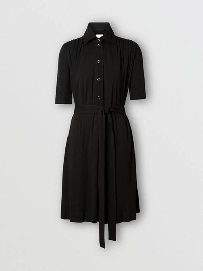 Shop Burberry Short-sleeve Gathered Jersey Dress In Black