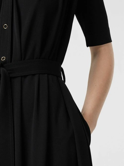 Shop Burberry Short-sleeve Gathered Jersey Dress In Black