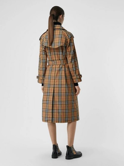 Shop Burberry Vintage Check Cotton Trench Coat In Antique Yellow