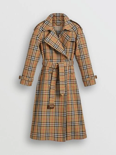 Shop Burberry Vintage Check Cotton Trench Coat In Antique Yellow