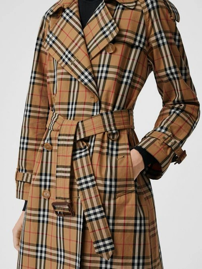 Shop Burberry Vintage Check Cotton Trench Coat In Antique Yellow