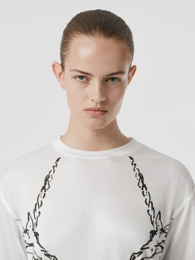 Shop Burberry Unicorn Sketch Print Jersey Oversized T-shirt In White