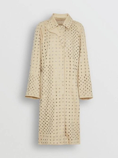 Shop Burberry Eyelet Detail Cotton Car Coat In Light Beige