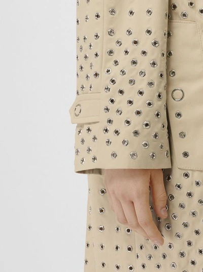 Shop Burberry Eyelet Detail Cotton Car Coat In Light Beige