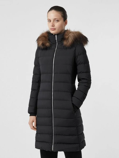 Shop Burberry Detachable Faux Fur Trim Hooded Puffer Coat In Black