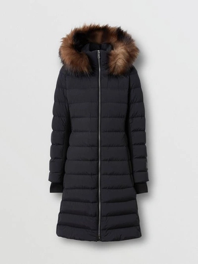 Shop Burberry Detachable Faux Fur Trim Hooded Puffer Coat In Black
