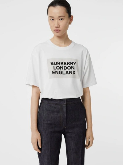 Shop Burberry Logo Print Stretch Cotton Oversized T-shirt In Optic White