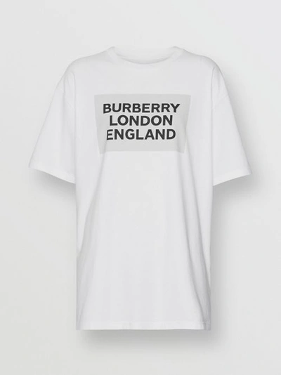 Shop Burberry Logo Print Stretch Cotton Oversized T-shirt In Optic White