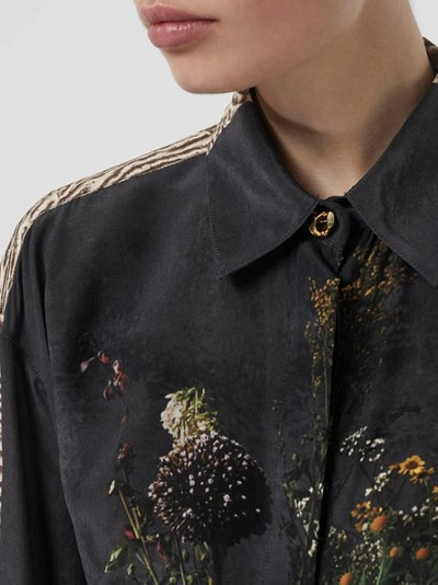 Shop Burberry Floral And Tiger Print Silk Oversized Shirt In Black