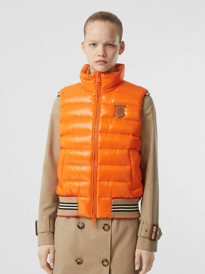 Shop Burberry Icon Stripe Detail Down-filled Puffer Gilet In Orange