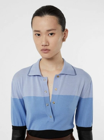 Shop Burberry Long-sleeve Lambskin Detail Wool Polo Shirt In Blue