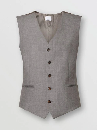 Shop Burberry Satin Panel Wool Tailored Waistcoat In Flint