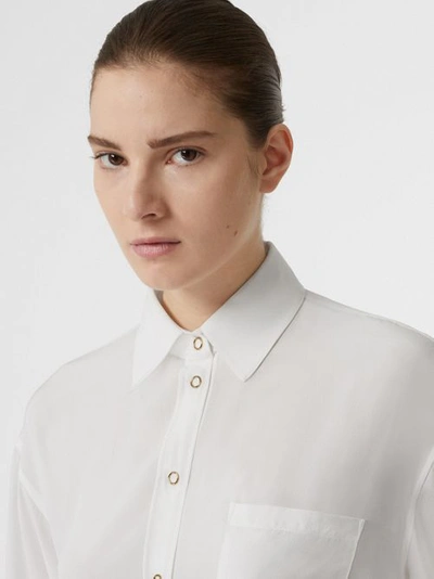 Shop Burberry Press-stud Silk Crepe De Chine Shirt In White