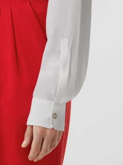 Shop Burberry Press-stud Silk Crepe De Chine Shirt In White