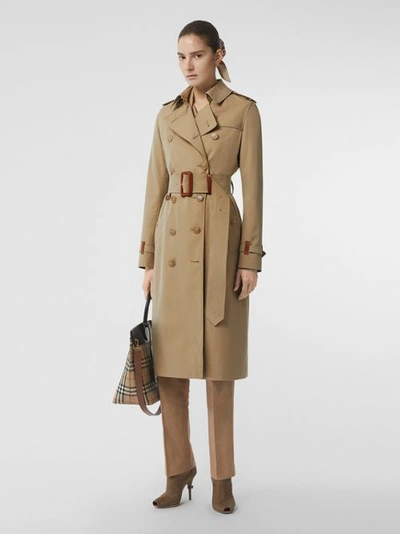 Shop Burberry Leather Detail Cotton Gabardine Trench Coat In Honey