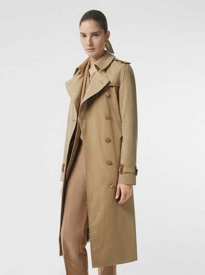 Shop Burberry Leather Detail Cotton Gabardine Trench Coat In Honey