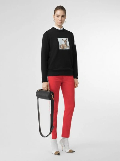 Shop Burberry Deer Print Cotton Oversized Sweatshirt In Black