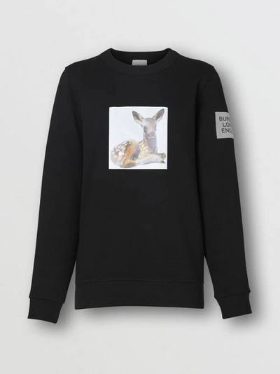 Shop Burberry Deer Print Cotton Oversized Sweatshirt In Black