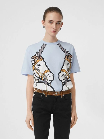 Shop Burberry Unicorn Print Cotton Oversized T-shirt In Pale Blue