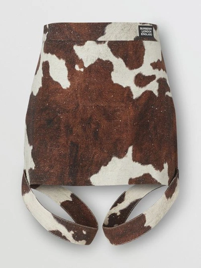 Shop Burberry Strap Detail Animal Print Cotton Linen Mini Skirt In Brown