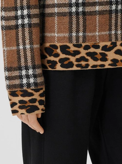 Shop Burberry Leopard Detail Vintage Check Cashmere Blend Sweater In Archive Beige