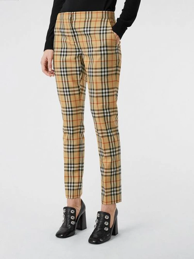 Shop Burberry Vintage Check Wool Cigarette Trousers In Antique Yellow
