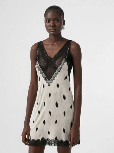 Shop Burberry Lace Panel Animal Print Slip Dress In Black/white