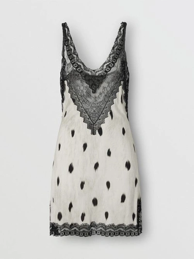 Shop Burberry Lace Panel Animal Print Slip Dress In Black/white