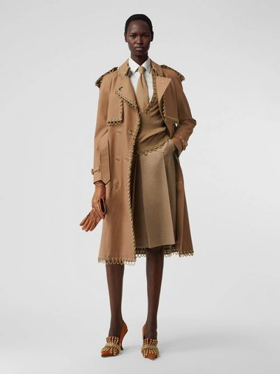 Shop Burberry Chain Detail Cotton Gabardine Trench Coat In Warm Walnut